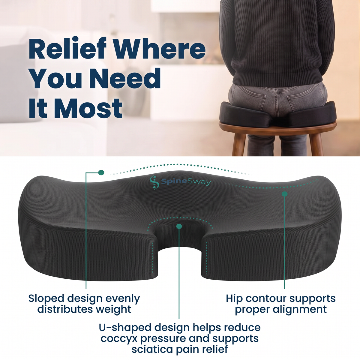 SpineSway Memory Foam Seat Cushion