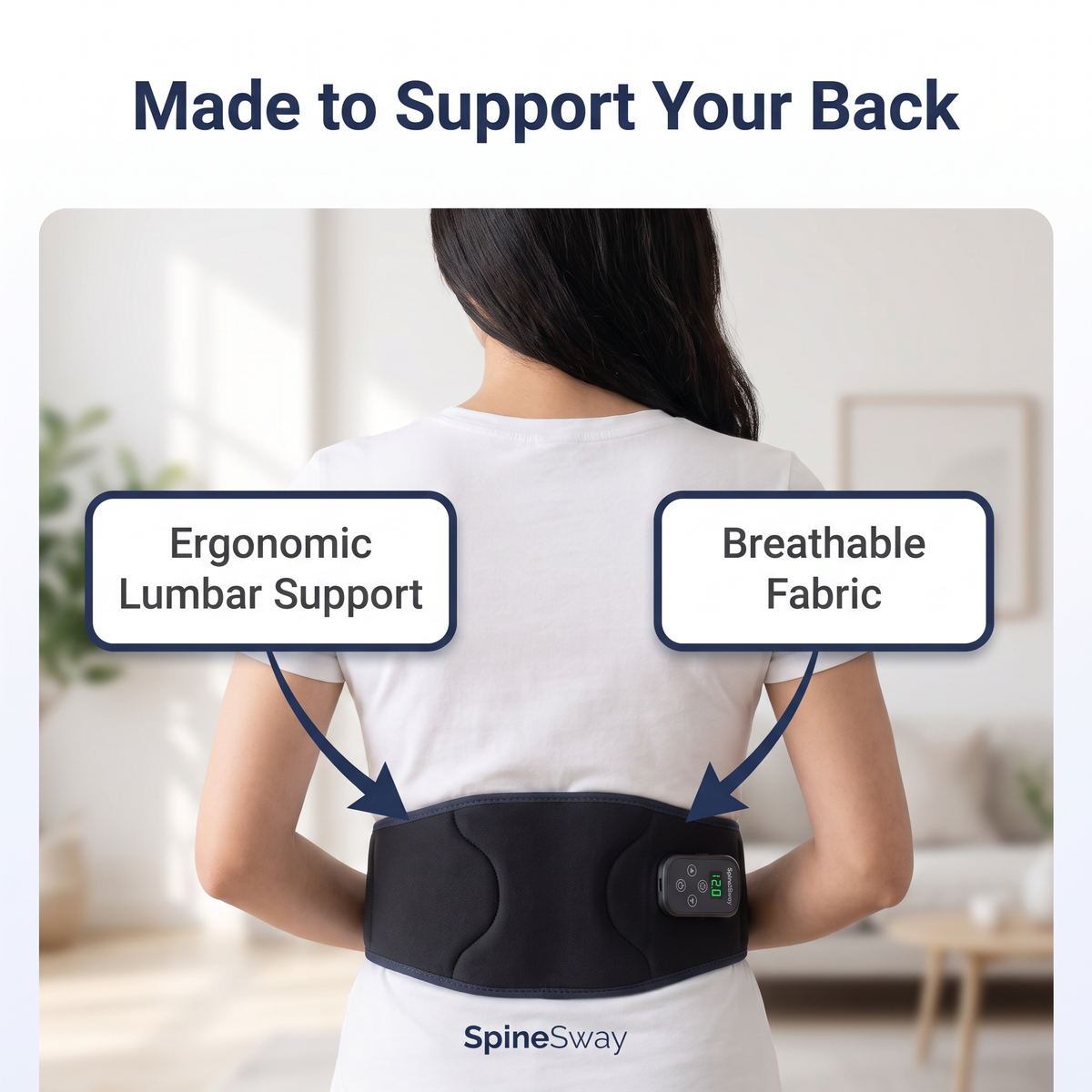 Made to support your back - ergonomic lumbar support, breathable fabric