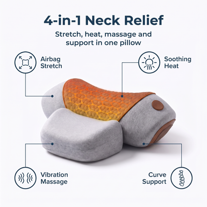 SpineSway Quad Fusion Neck Massager 4-in-1: airbag stretch, soothing heat, vibration massage, curve support