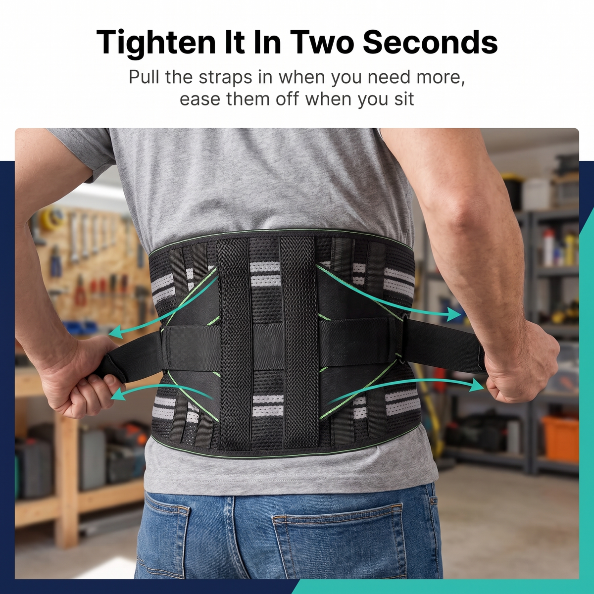 Adjusting the SpineSway CoreFusion Support Belt by pulling the dual compression straps