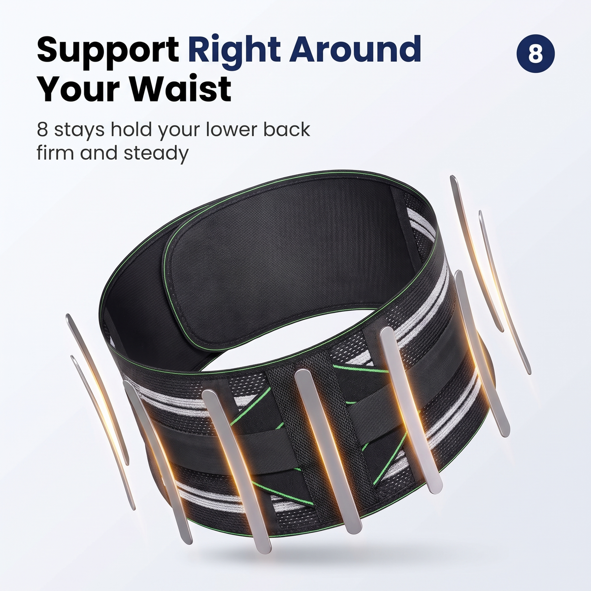 SpineSway CoreFusion Support Belt shown as a full ring with its eight support stays