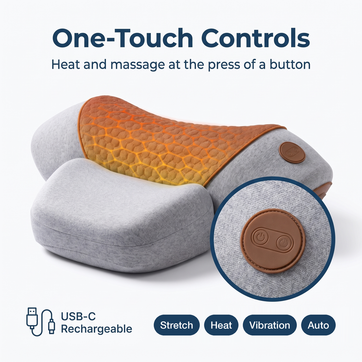 One-touch controls: Stretch, Heat, Vibration, Auto modes (ALT)