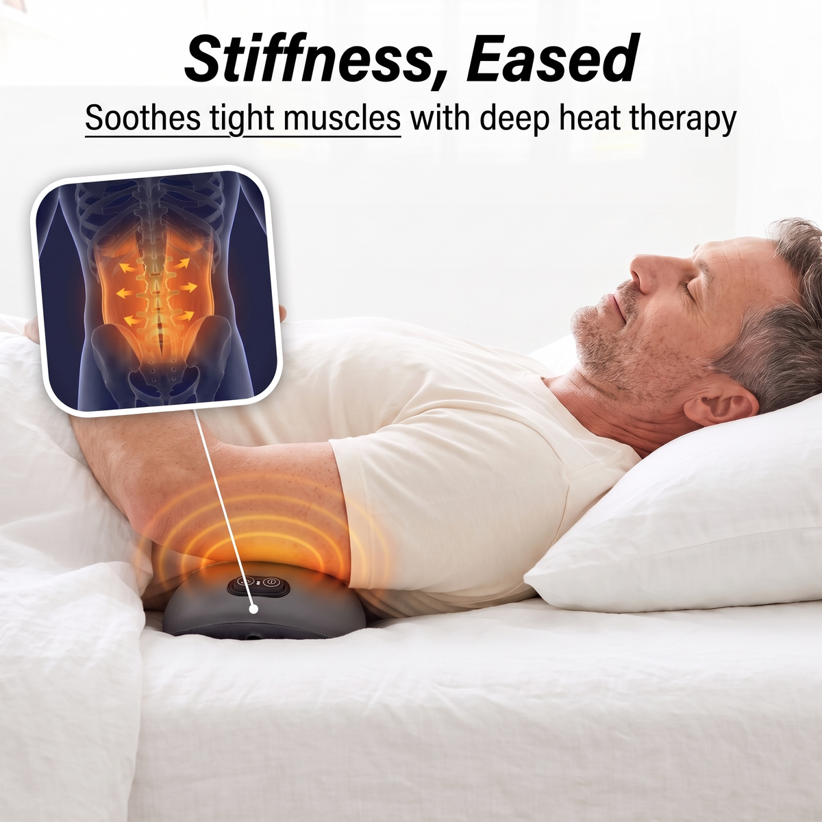 Stiffness eased: soothes tight muscles with deep heat therapy